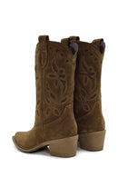 Women's Brown Suede Leather Cowboy Boots | Derimod