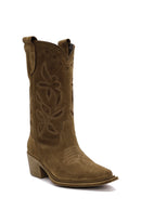 Women's Brown Suede Leather Cowboy Boots | Derimod