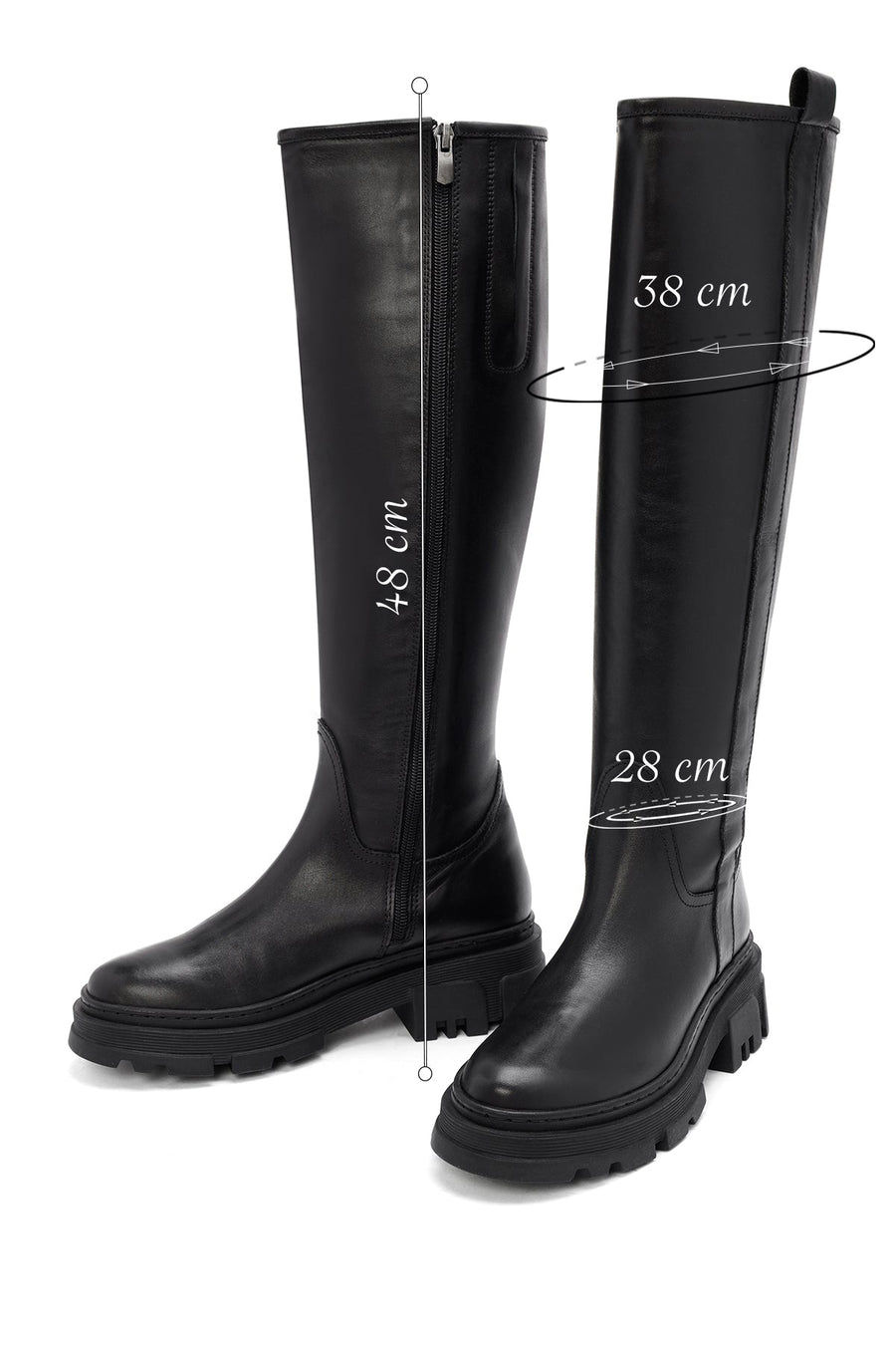 Women's Black Zippered Thick Soled Leather Boots