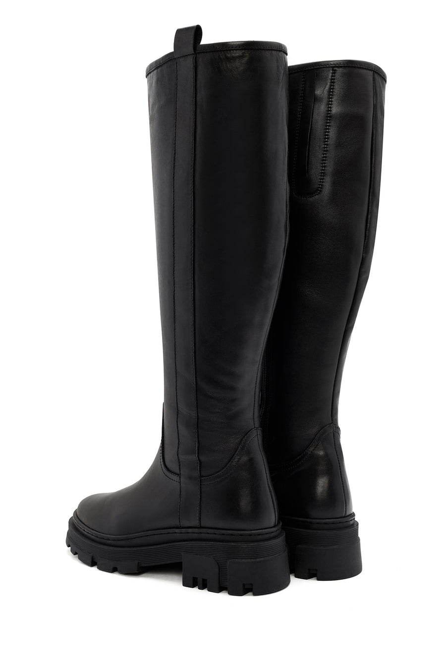 Women's Black Zippered Thick Soled Leather Boots