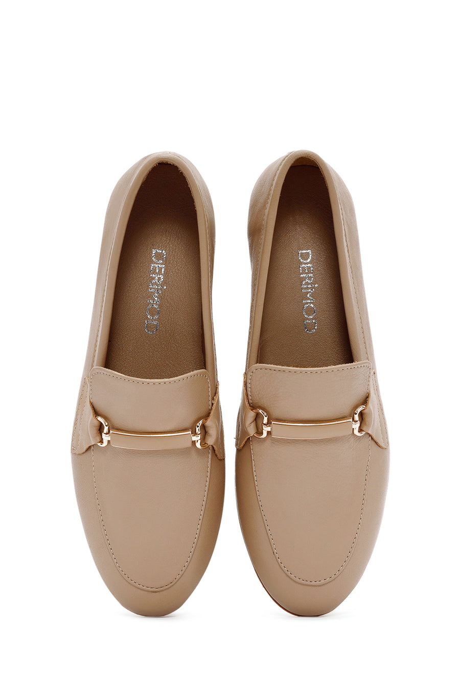 Kadın Pudra Toka Detaylı Deri Maskülen Loafer