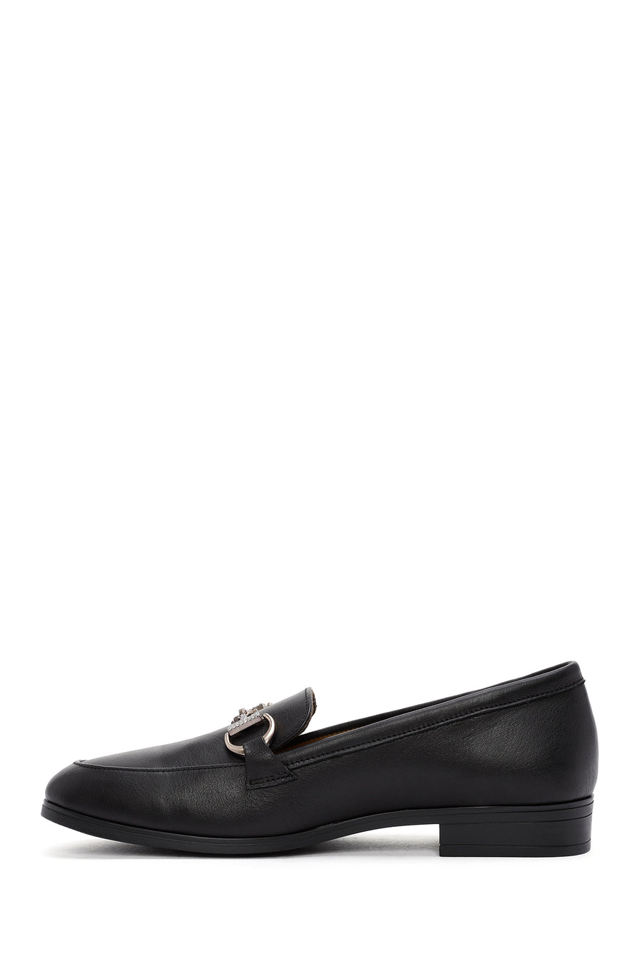 Kadın Siyah Toka Detaylı Deri Maskülen Loafer
