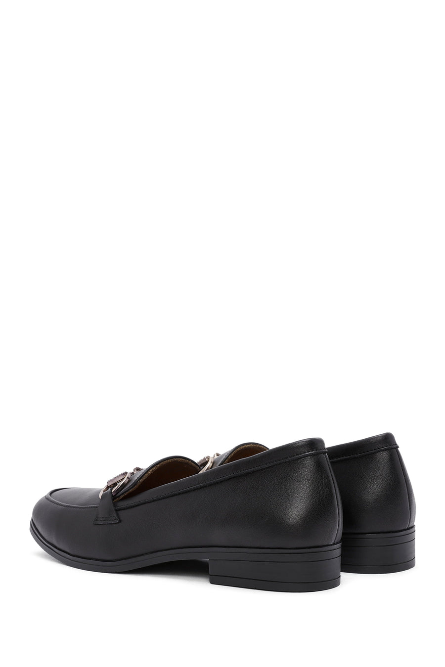 Kadın Siyah Toka Detaylı Deri Maskülen Loafer