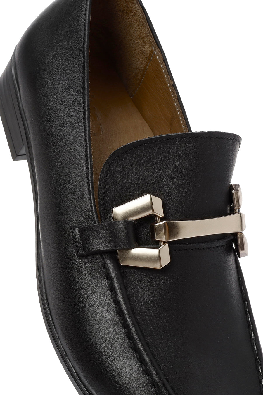 Kadın Siyah Toka Detaylı Deri Maskülen Loafer