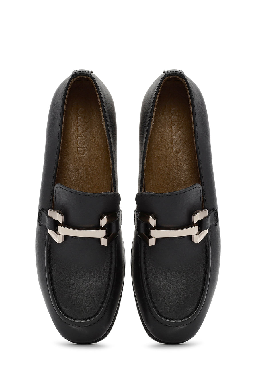 Kadın Siyah Toka Detaylı Deri Maskülen Loafer