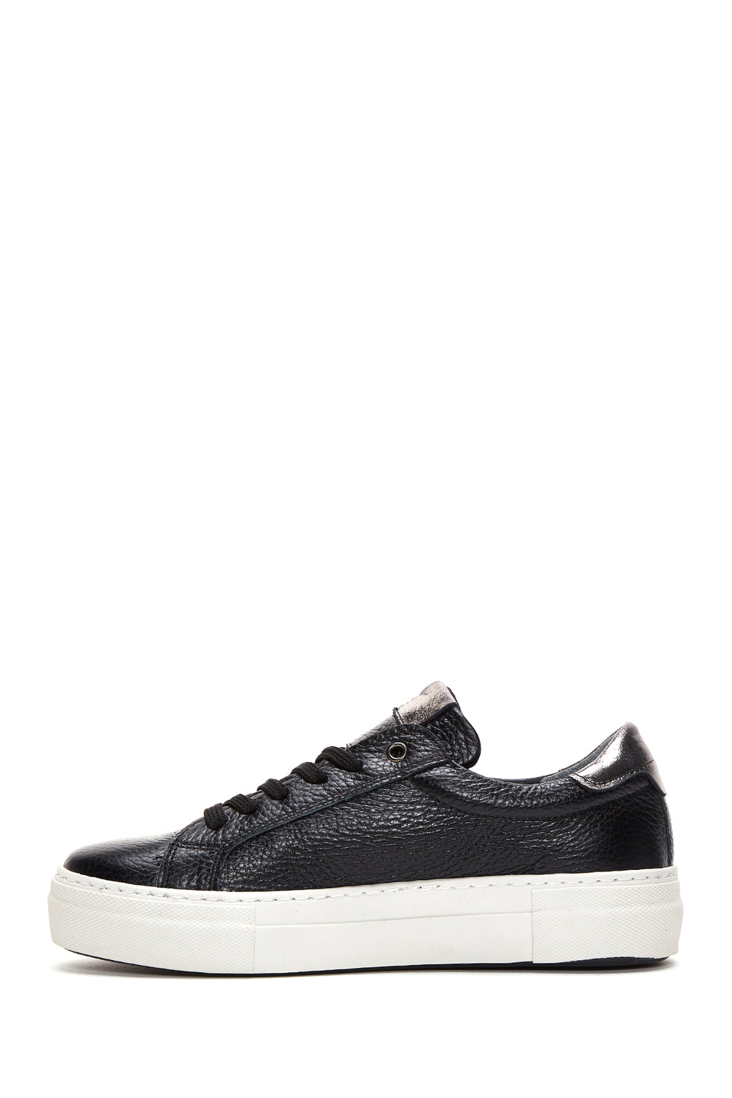 Kadın Siyah Bağcıklı Deri Sneaker