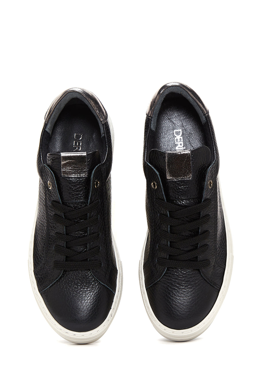 Kadın Siyah Bağcıklı Deri Sneaker