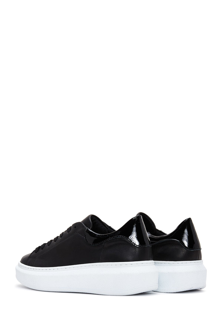 Kadın Siyah Bağcıklı Kalın Taban Deri Sneaker