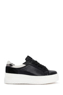Women's Black Lace-Up High Heel Leather Sneakers | Derimod