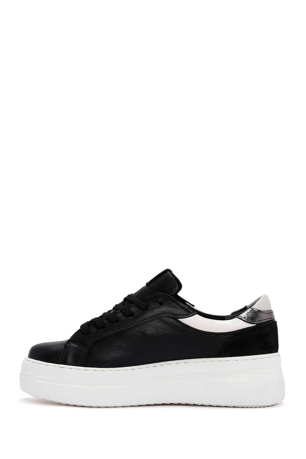 Kadın Siyah Bağcıklı Yüksek Taban Deri Sneaker