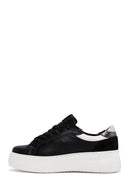 Women's Black Lace-Up High Heel Leather Sneakers | Derimod