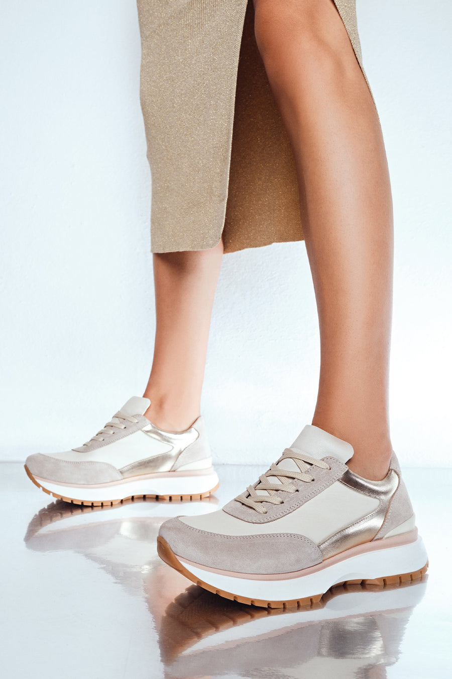 Women's Beige Lace-up Leather Sneaker 24WFD370414 | Derimod