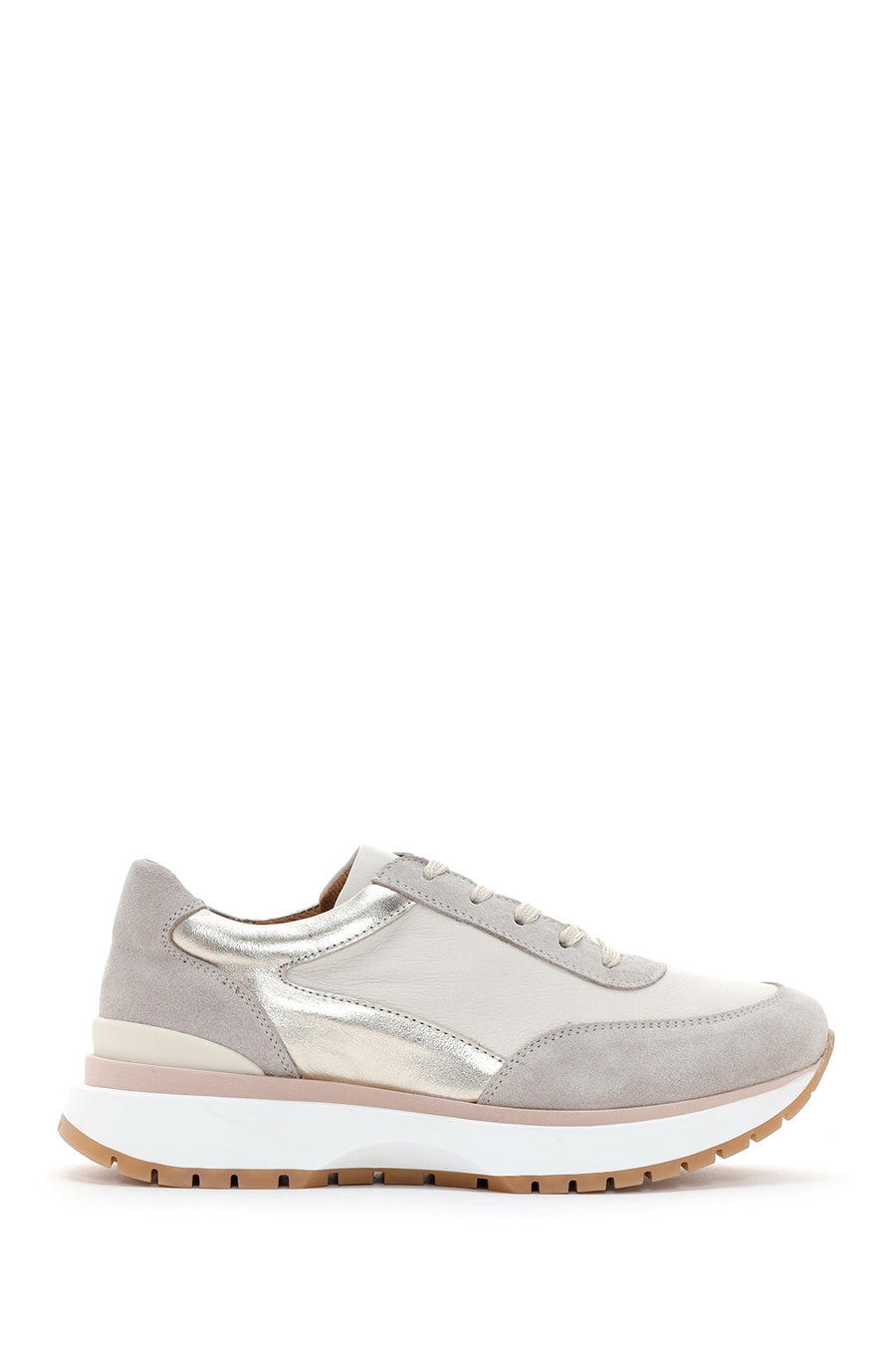 Women's Beige Lace-up Leather Sneaker