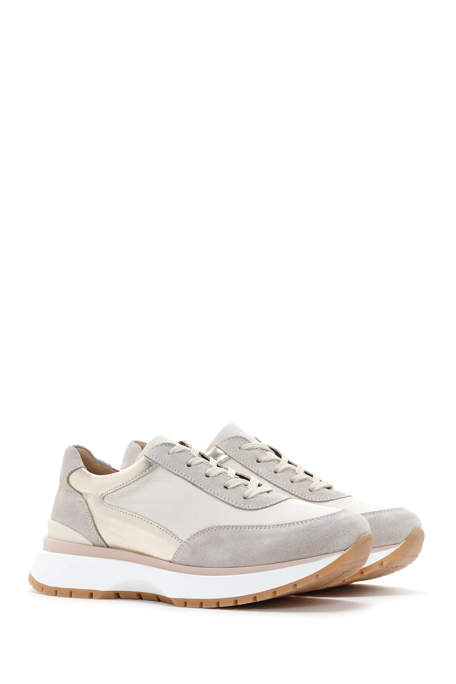 Women's Beige Lace-up Leather Sneaker