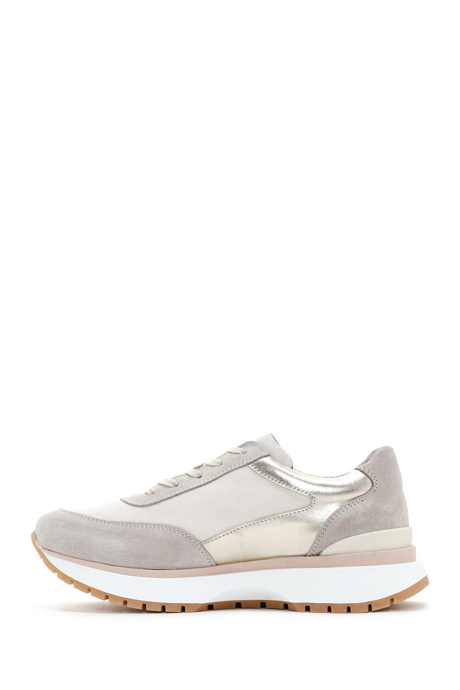 Women's Beige Lace-up Leather Sneaker