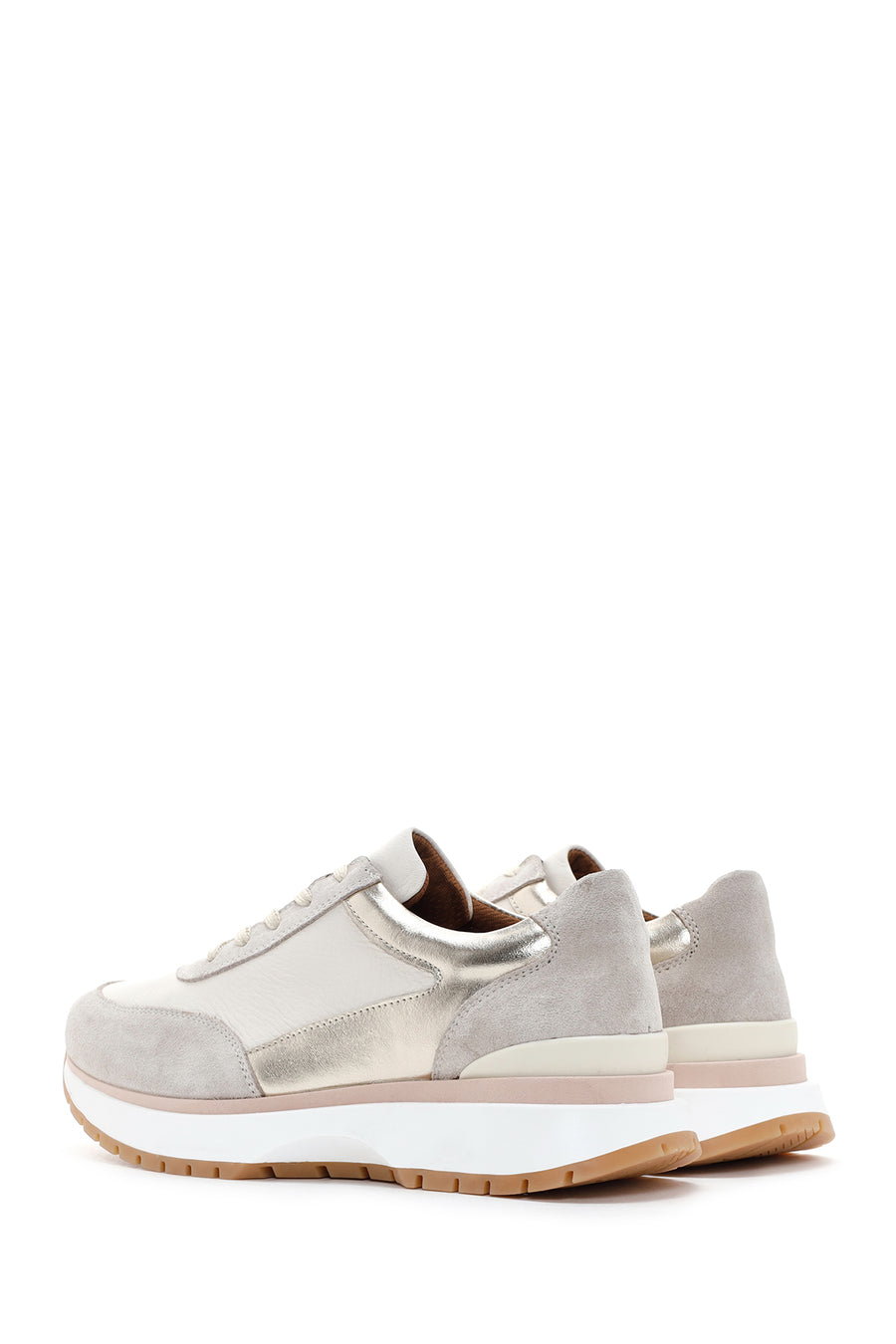 Women's Beige Lace-up Leather Sneaker