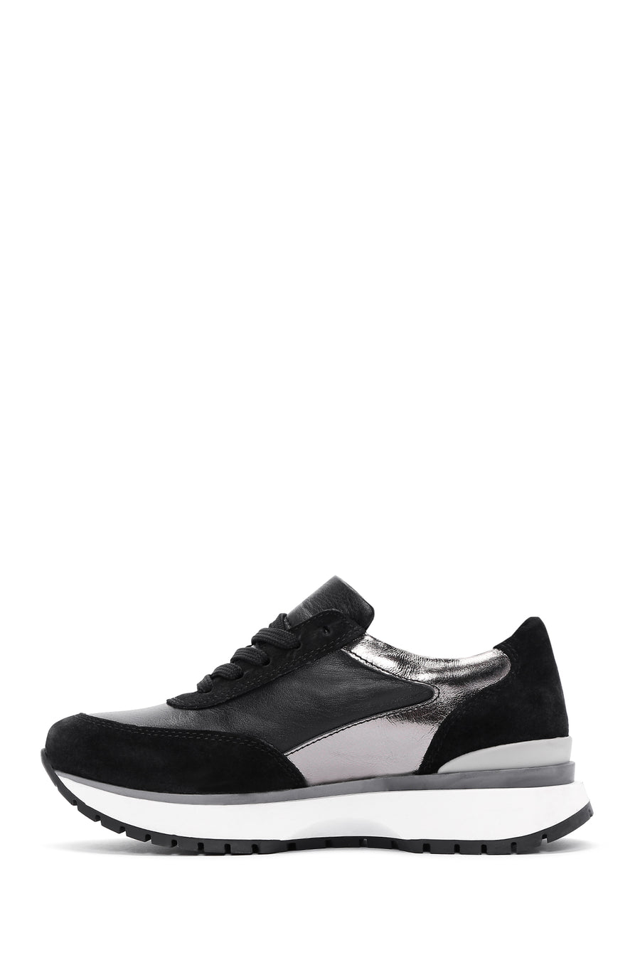 Kadın Siyah Bağcıklı Deri Sneaker