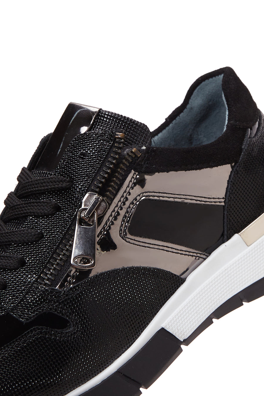 Kadın Siyah Bağcıklı Fermuar Detaylı Deri Sneaker
