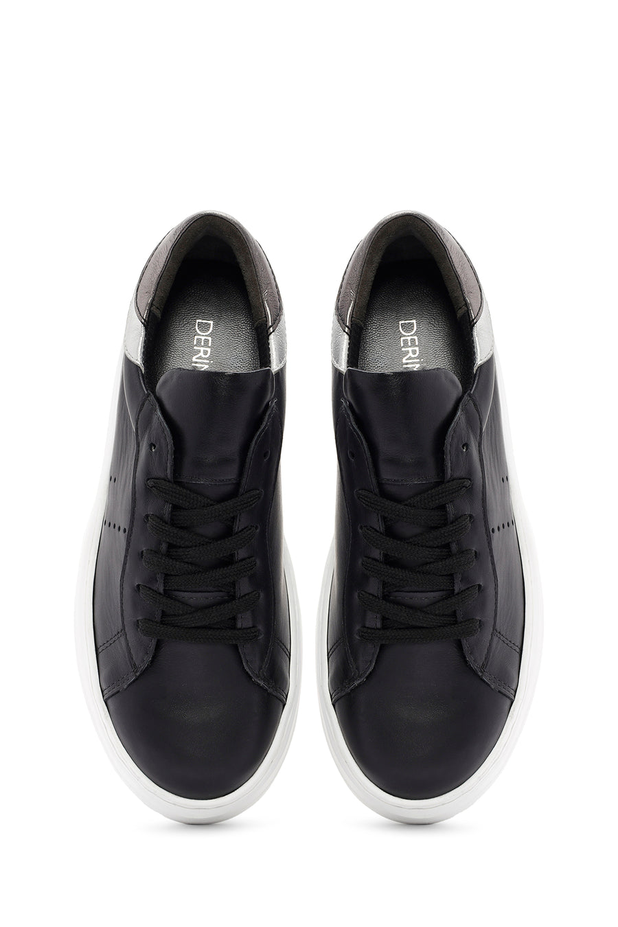 Kadın Siyah Bağcıklı Kalın Tabanlı Deri Sneaker