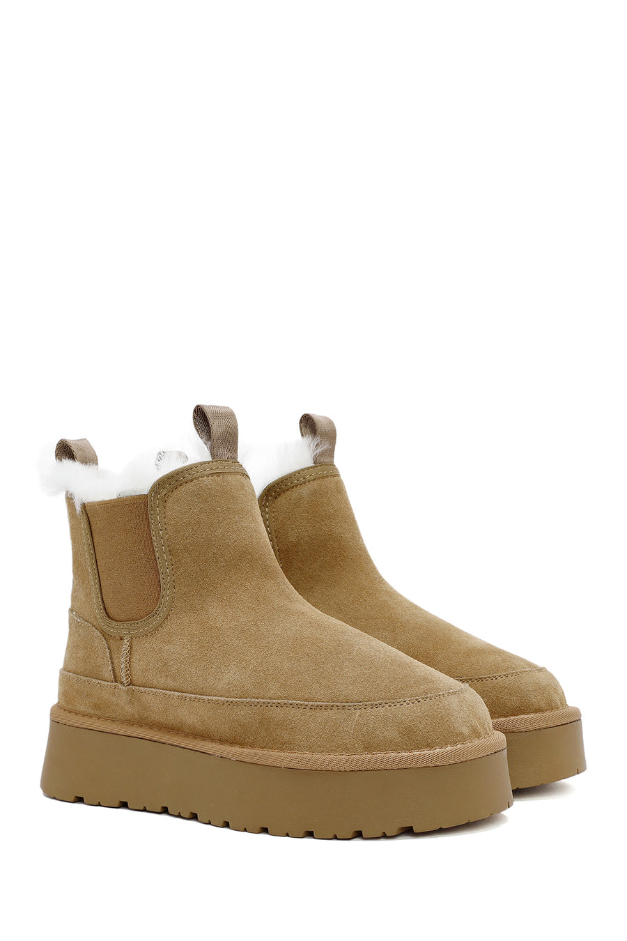Women's Brown Thick Soled Fur Suede Leather Boots