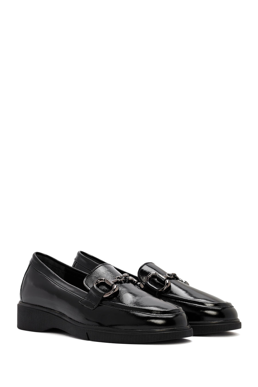 Kadın Siyah Toka Detaylı Rugan Deri Comfort Loafer