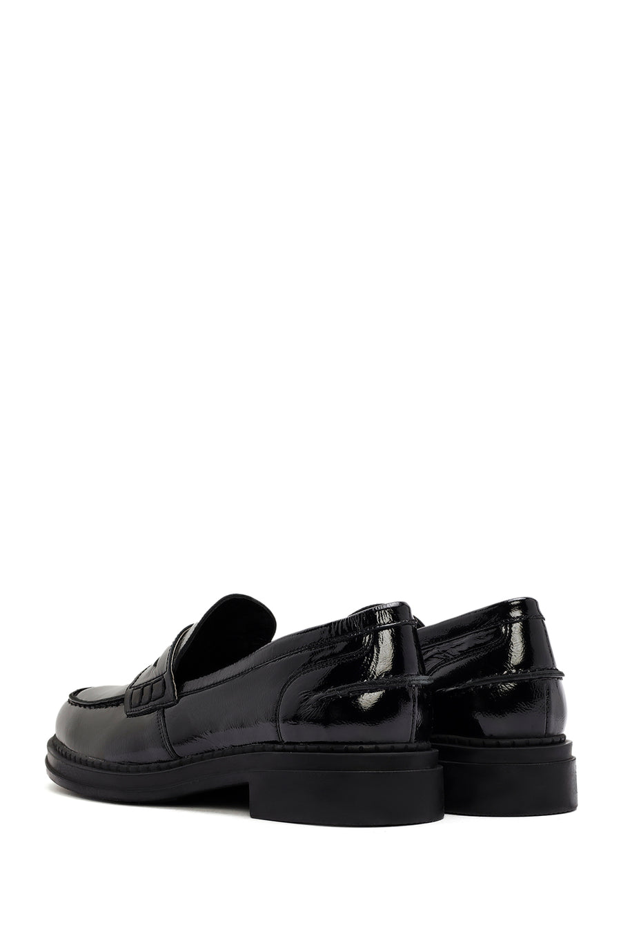 Kadın Siyah Rugan Deri Maskülen Loafer