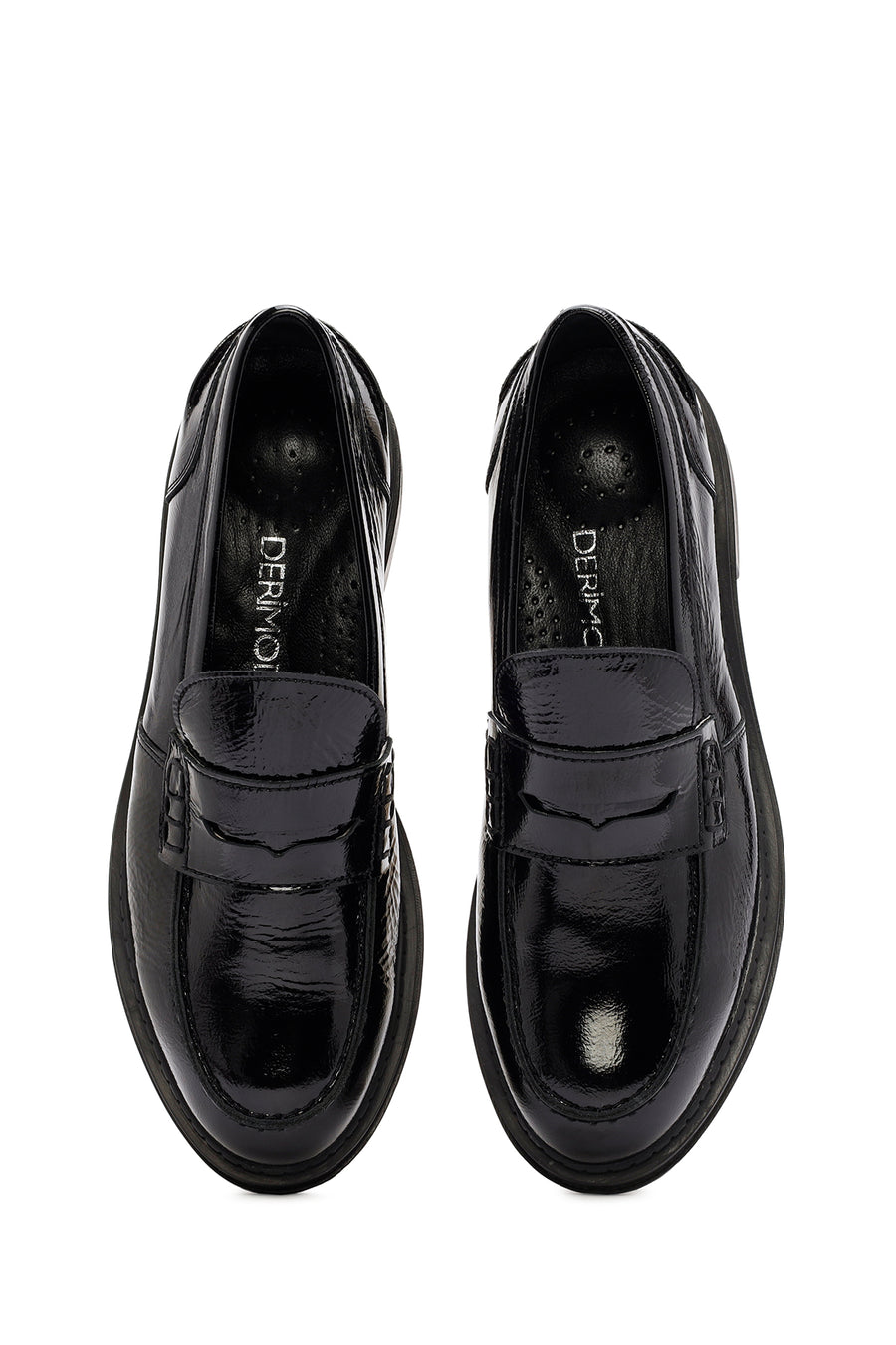 Kadın Siyah Rugan Deri Maskülen Loafer