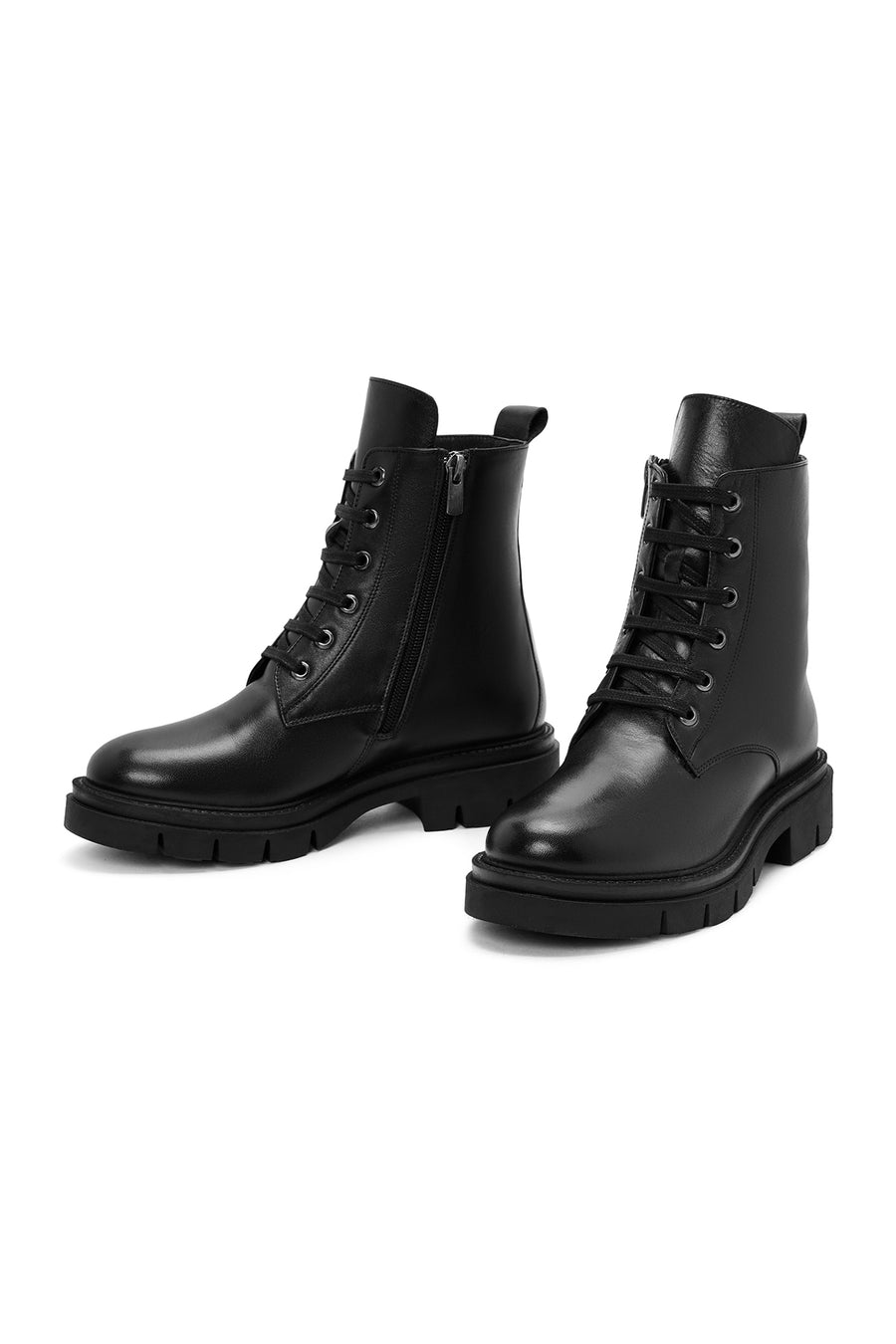 Women's Black Zippered Leather Boots