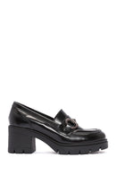 Women's Black Buckle Detailed Thick Heel Leather Masculine Loafer | Derimod