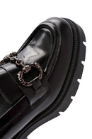 Women's Black Buckle Detailed Thick Heel Leather Masculine Loafer | Derimod