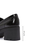 Women's Black Buckle Detailed Thick Heel Leather Masculine Loafer | Derimod