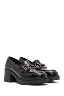 Women's Black Buckle Detailed Thick Heel Leather Masculine Loafer | Derimod