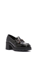 Women's Black Buckle Detailed Thick Heel Leather Masculine Loafer | Derimod