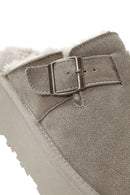 Women's Mink Thick-Soled Fur Detailed Suede Leather Slippers | Derimod