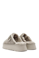 Women's Mink Thick-Soled Fur Detailed Suede Leather Slippers | Derimod
