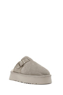 Women's Mink Thick-Soled Fur Detailed Suede Leather Slippers | Derimod