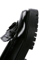 Women's Black Tassel Detailed Leather Masculine Loafer | Derimod