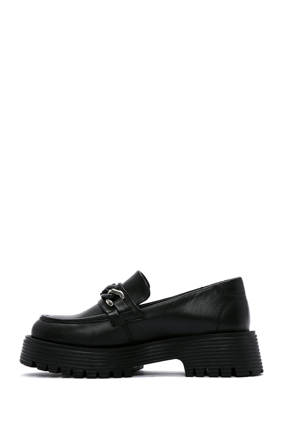 Kadın Siyah Deri Maskülen Loafer