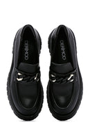 Women's Black Leather Masculine Loafer | Derimod