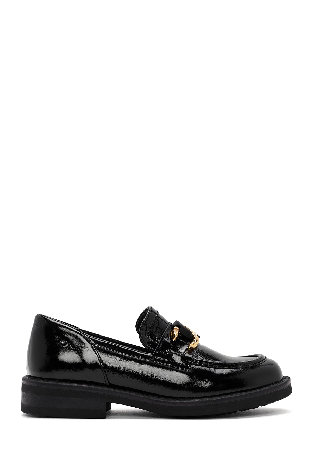 Women's Black Buckle Detailed Patent Leather Masculine Loafer 24WFD511716 | Derimod