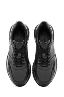 Erkek Siyah Bağcıklı Kalın Tabanlı Deri Sneaker | Derimod