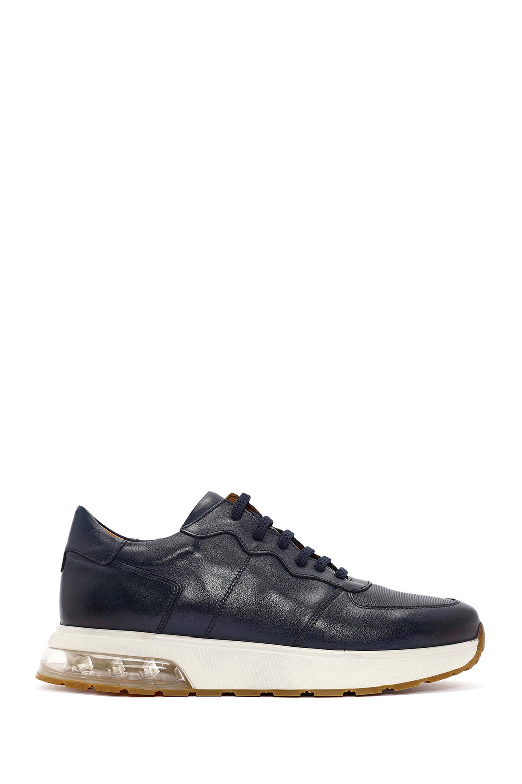 Erkek Lacivert Bağcıklı Deri Sneaker