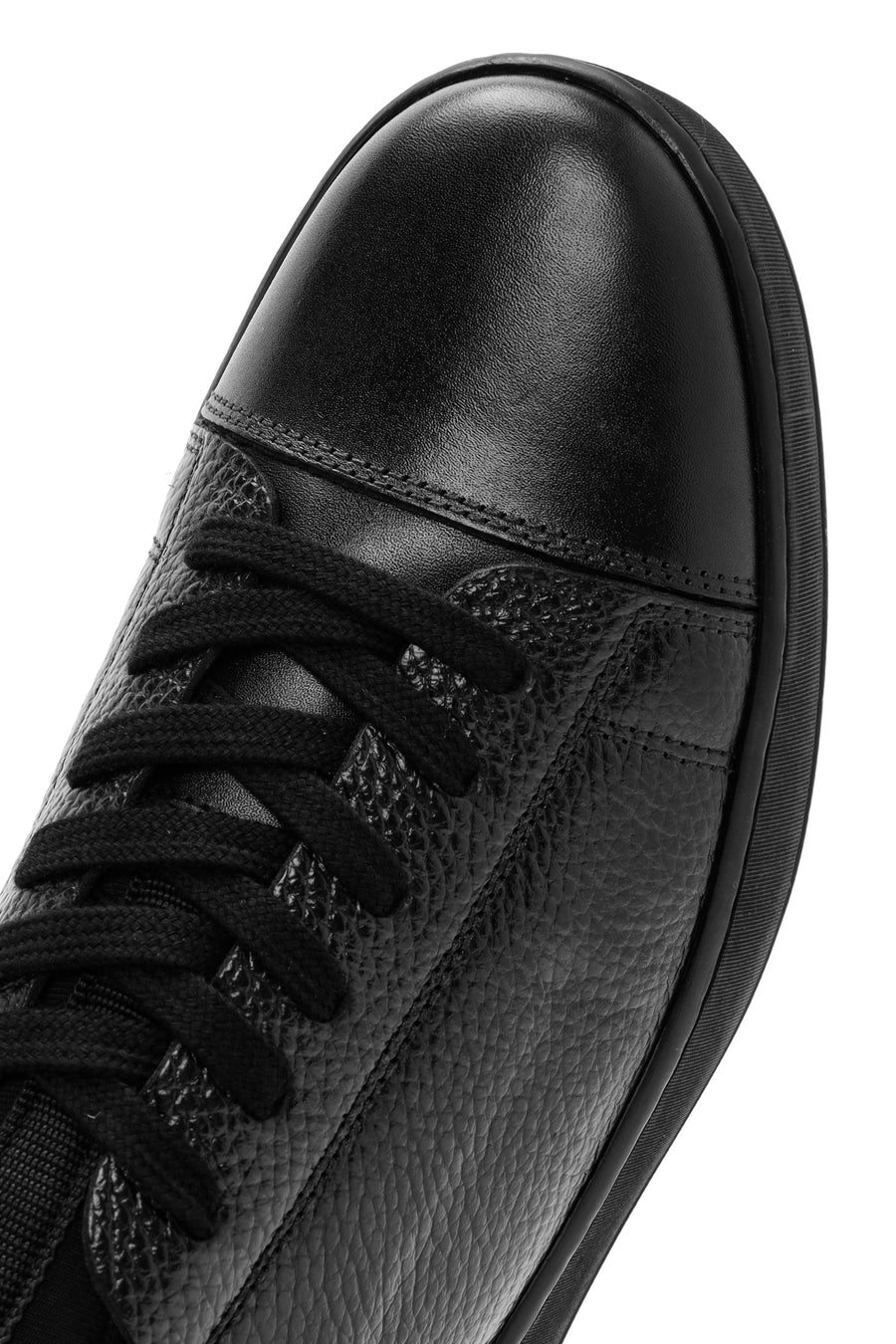 Erkek Siyah Bağcıklı Deri Sneaker