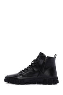 Men's Black Lace-Up Zippered Leather Boots | Derimod