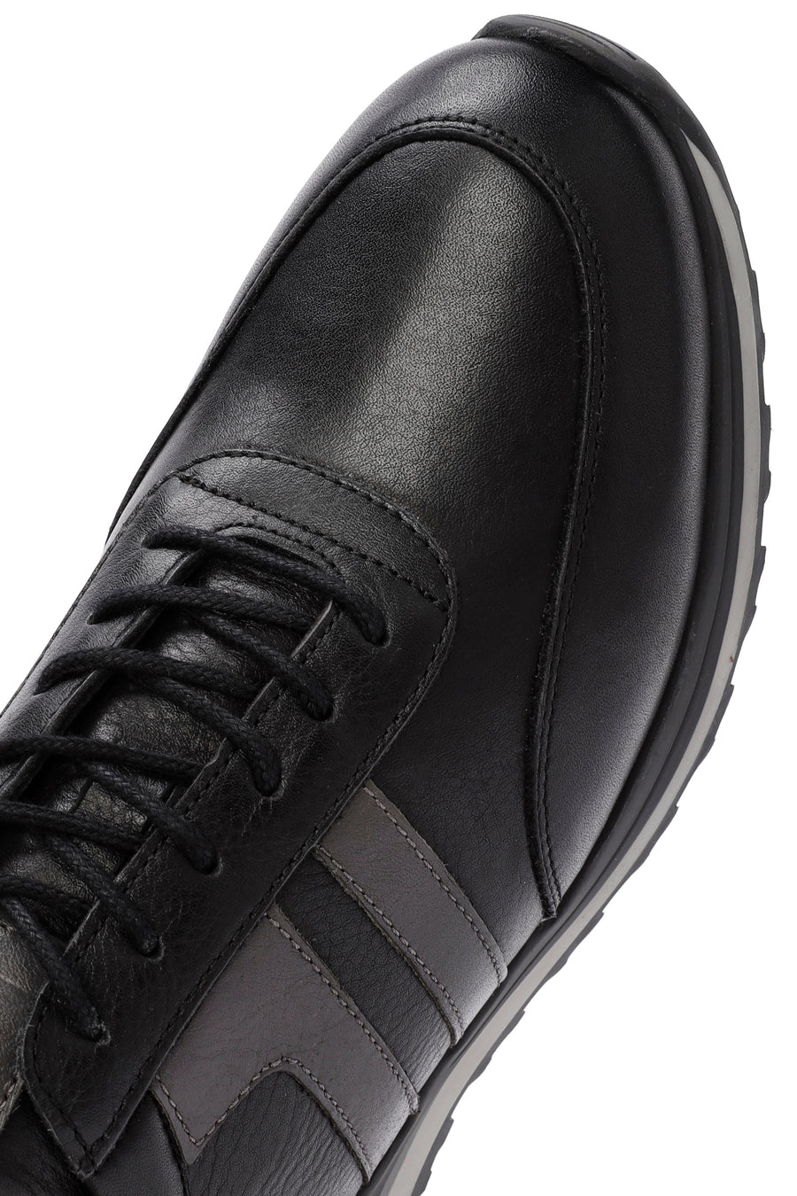 Erkek Siyah Bağcıklı Deri Sneaker