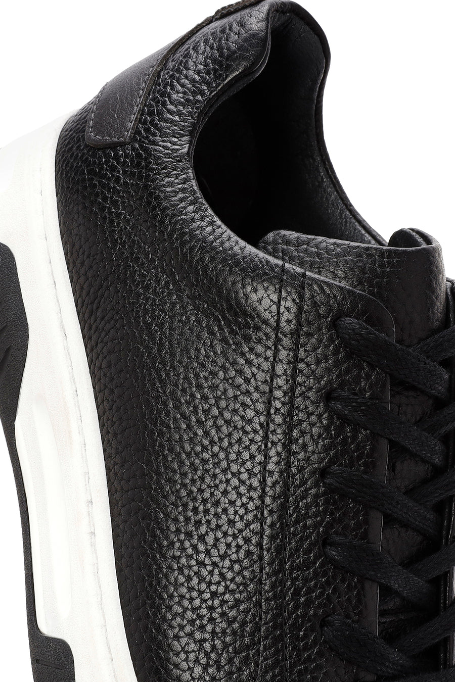 Men's Black Lace-up Thick-Sole Leather Sneaker