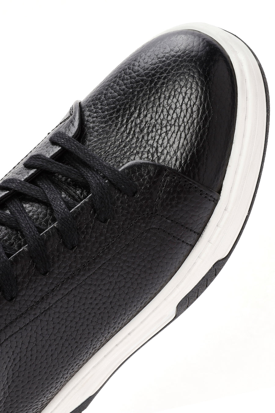 Men's Black Lace-up Thick-Sole Leather Sneaker