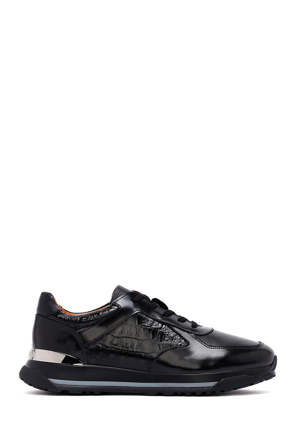 Erkek Siyah Bağcıklı Kalın Tabanlı Deri Sneaker