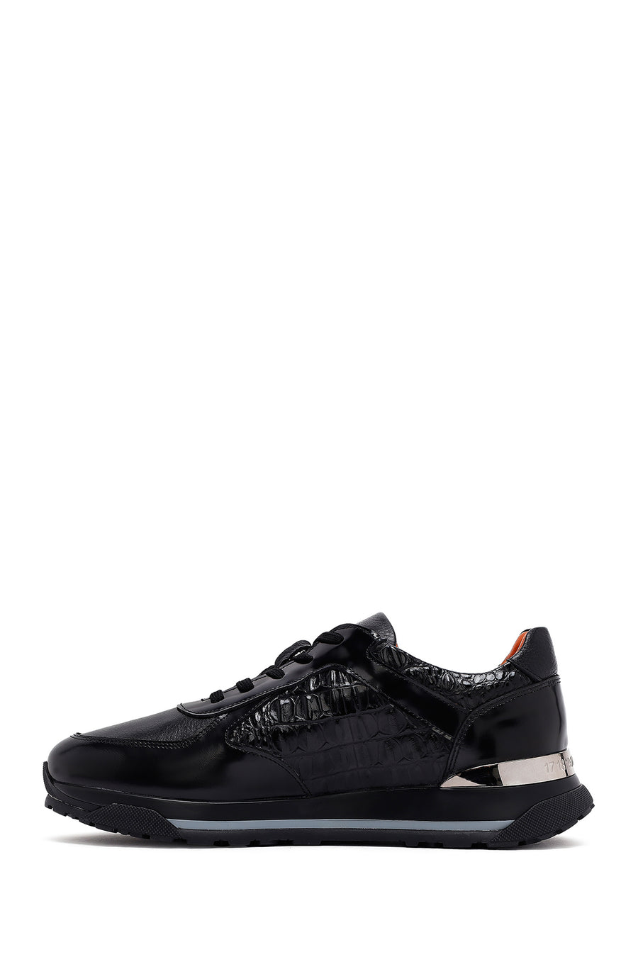 Erkek Siyah Bağcıklı Kalın Tabanlı Deri Sneaker