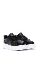 Women's Black Lace-Up Quilted Sneakers | Derimod